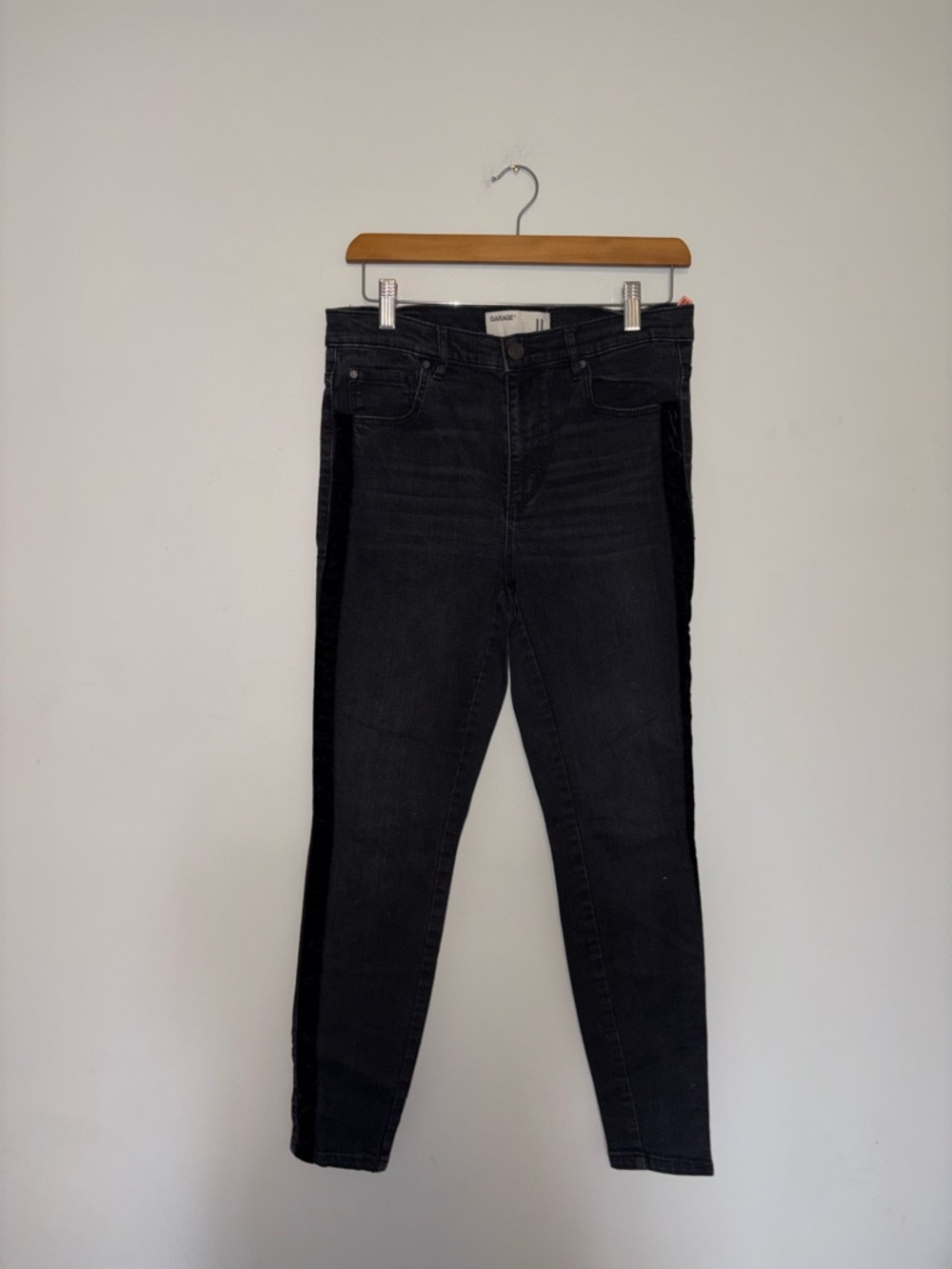 Garage ~ Black Velour Strip Jeans